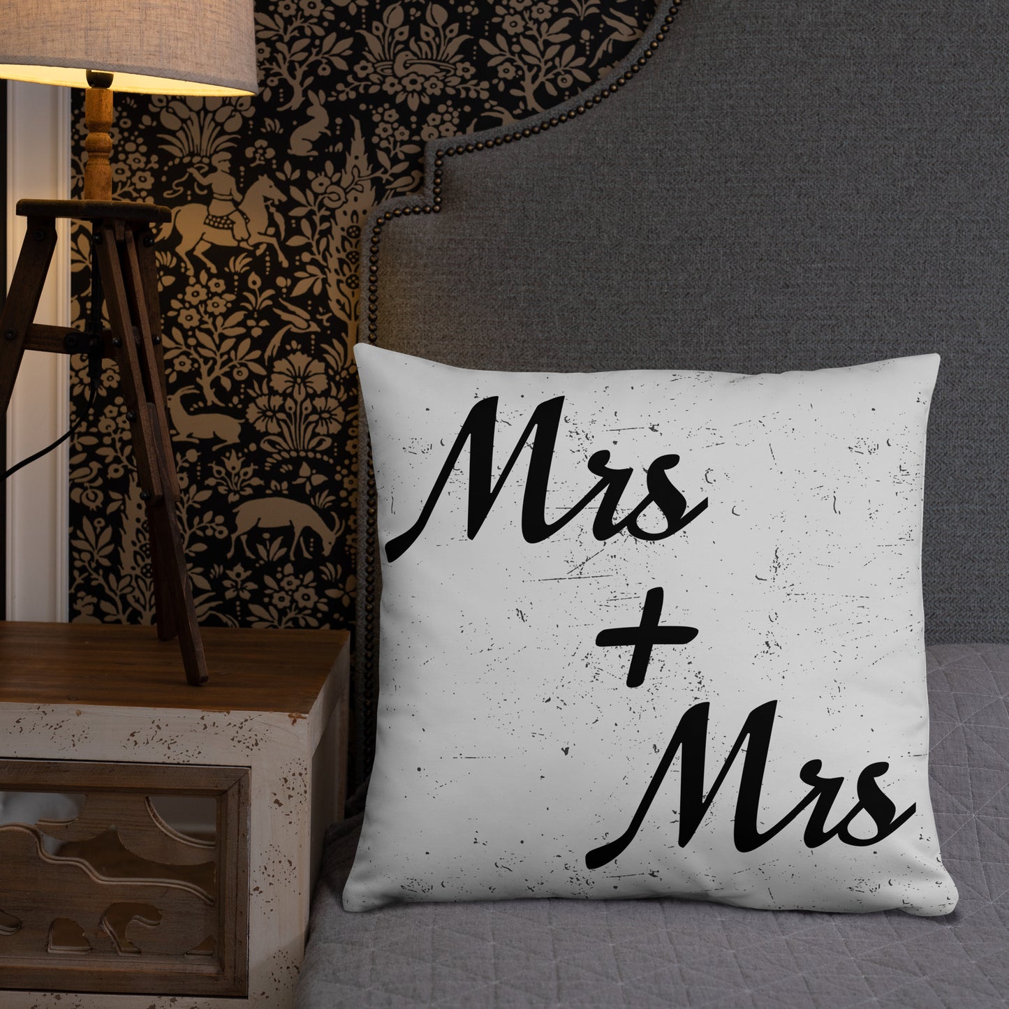 Mrs and Mrs Wedding Engagement Throw Pillow all-over-print-basic-pillow-22x22-front-lifestyle-2-637ac8f24a068