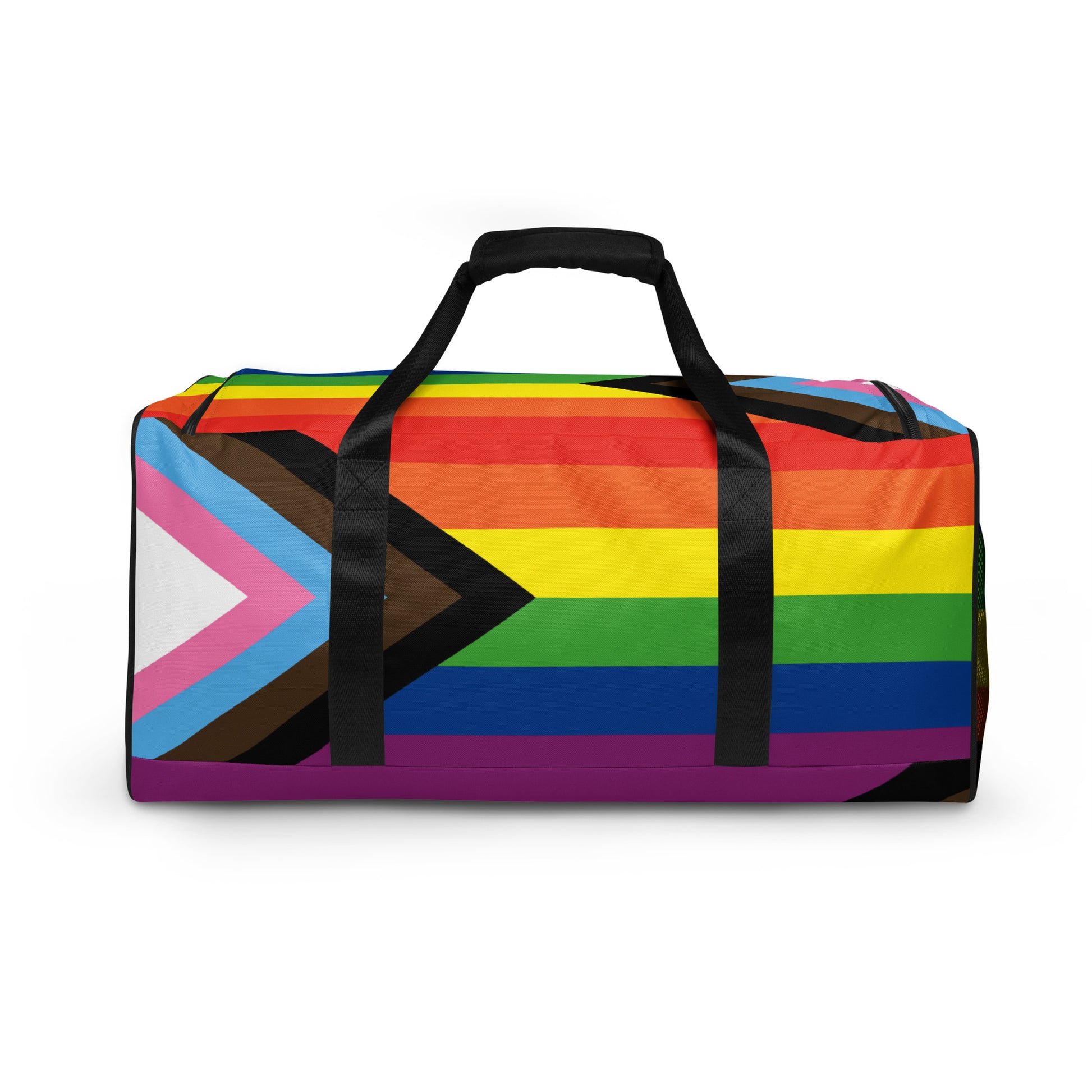 LGBTQ Pride Flag Weekender Duffel Bag - Progress Pride Daniel Quasar all-over-print-duffle-bag-white-back-63707d416f93b