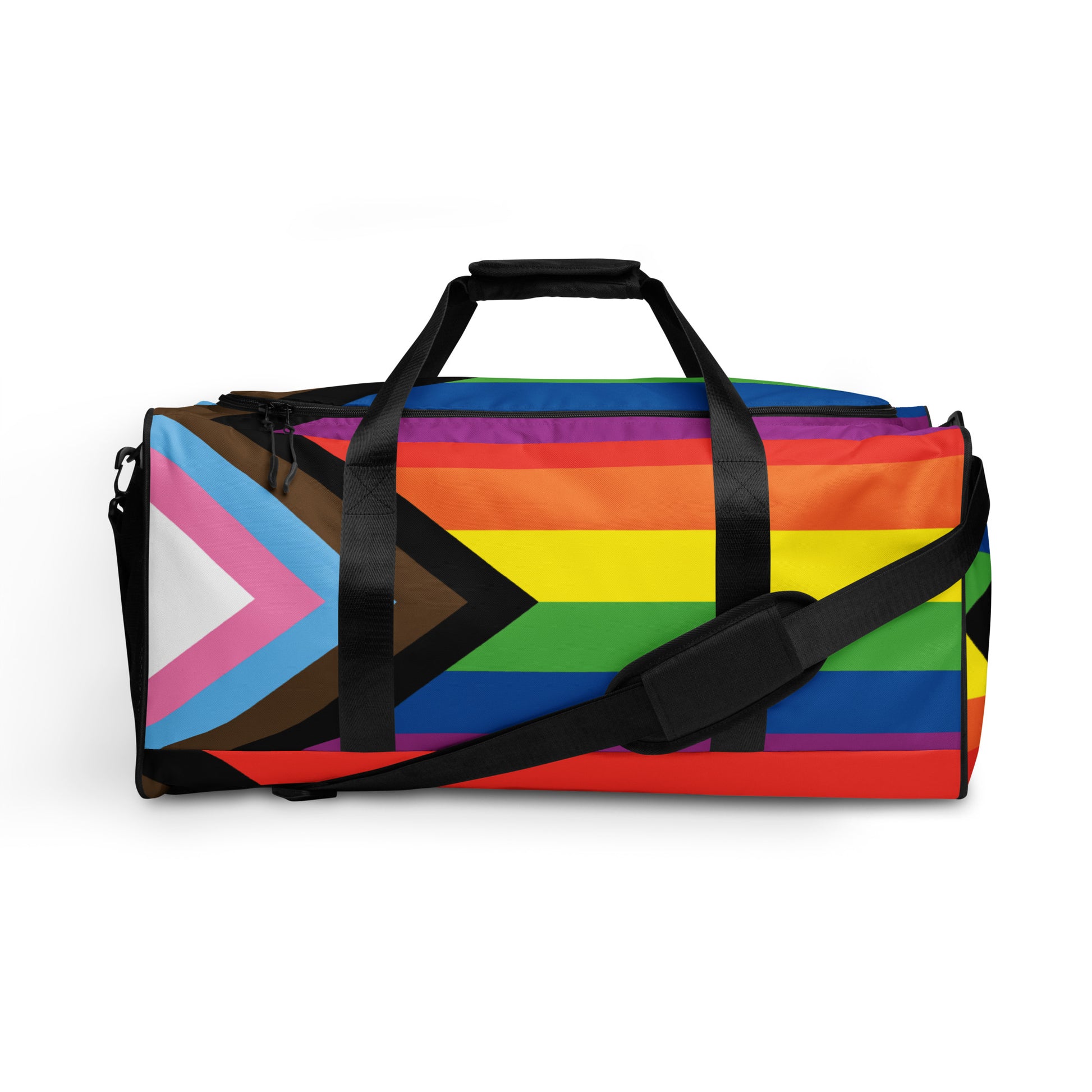 LGBTQ Pride Flag Weekender Duffel Bag - Progress Pride Daniel Quasar Pride all-over-print-duffle-bag-white-front-63707d416ecd1