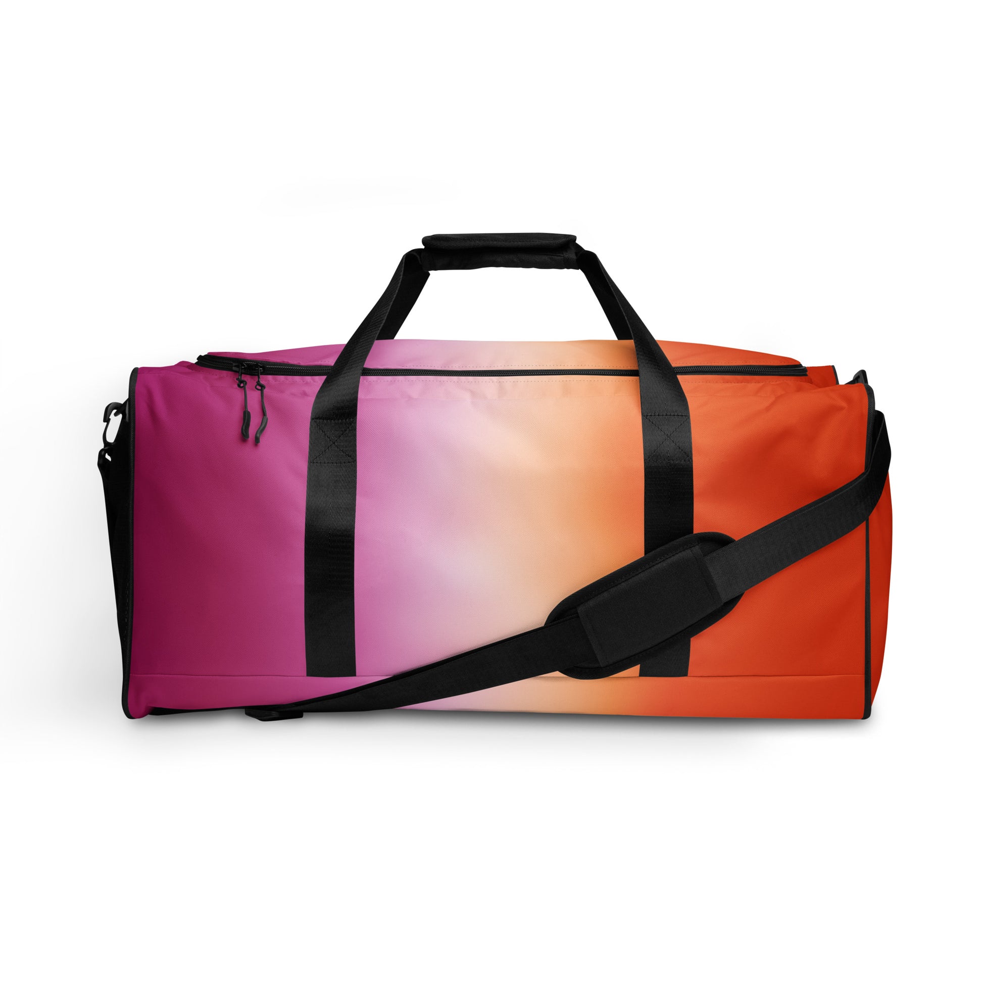 Lesbian Pride Weekender Duffel Bag - Ombre Multi Lesbian all-over-print-duffle-bag-white-front-642cd7833d90d