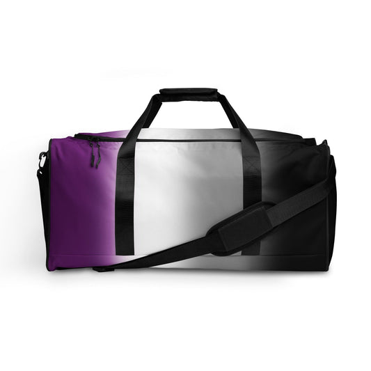 Asexual Ace Pride Weekender Duffel Bag in Ombre Multi Asexual all-over-print-duffle-bag-white-front-642cd860e73c6