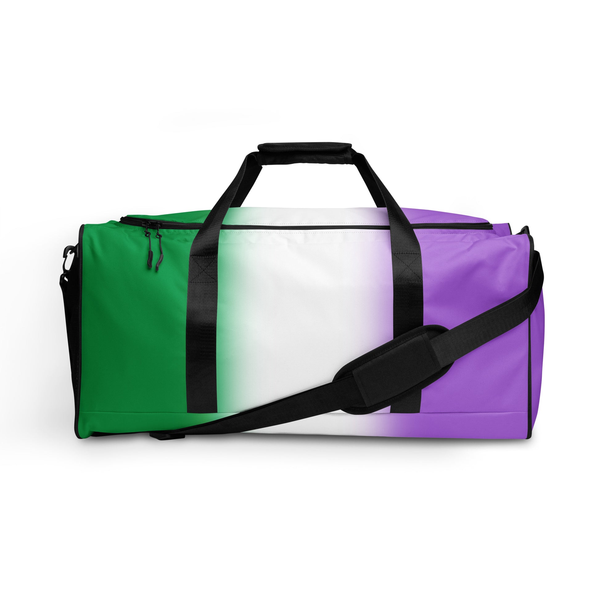 Genderqueer Pride Weekender Duffel Bag - Ombre Multi Genderqueer all-over-print-duffle-bag-white-front-642cd9821cc62