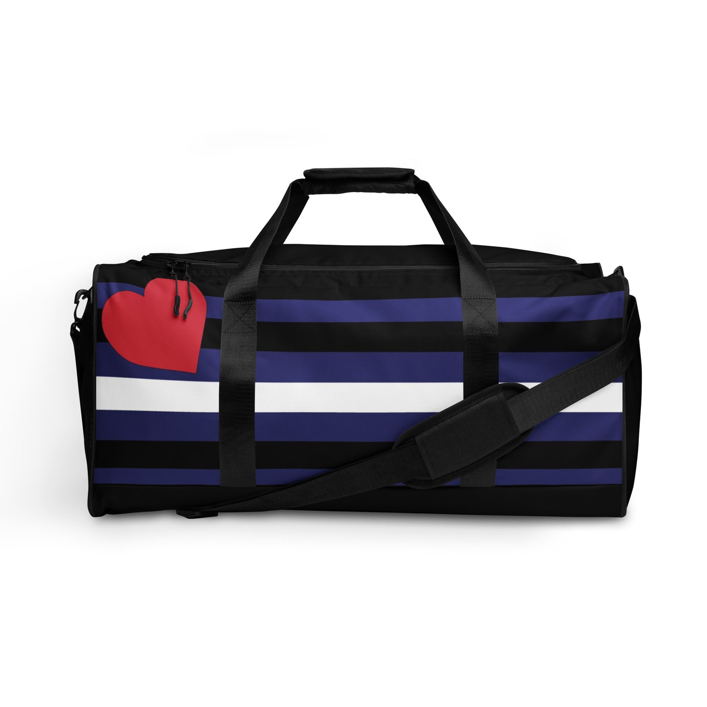 Leather Pride Flag Weekender Duffel Bag Black all-over-print-duffle-bag-white-front-642d8cd93aab9