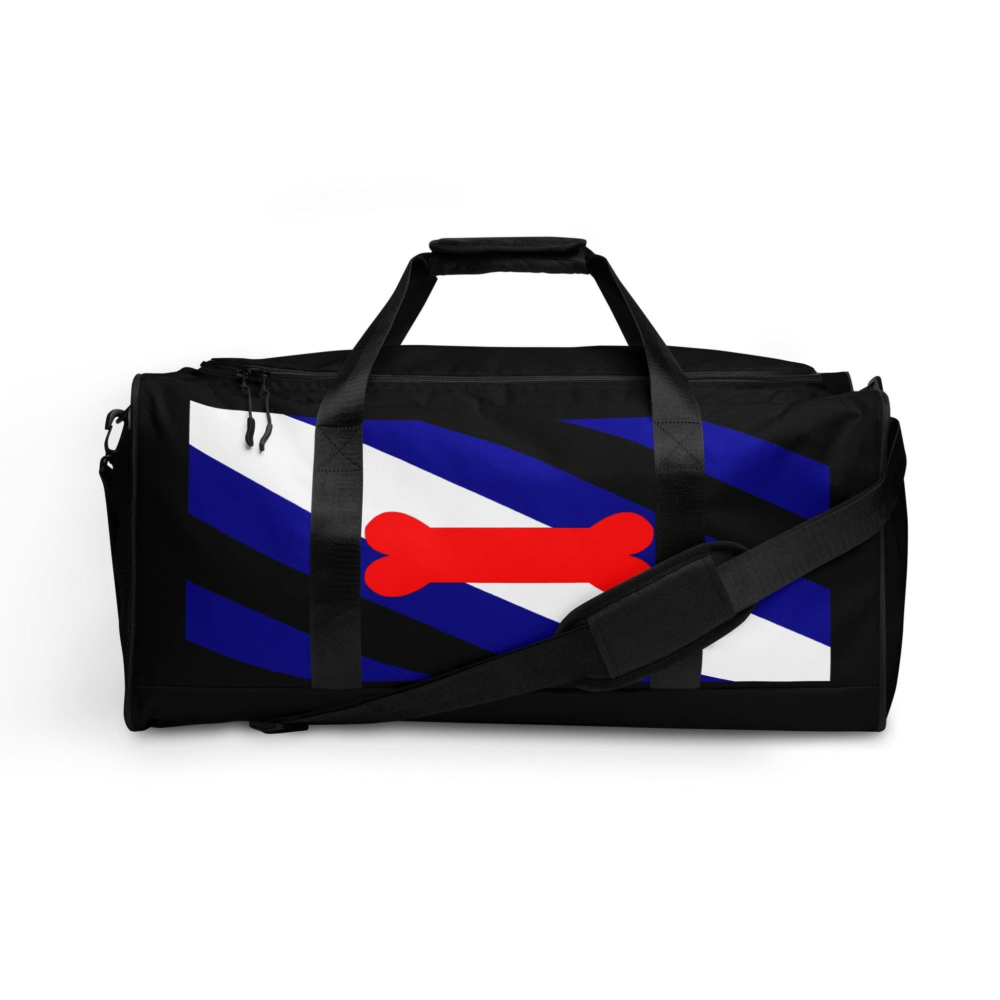 Puppy Play Pride Flag Weekender Duffel Bag Black all-over-print-duffle-bag-white-front-642d8d1d9122a