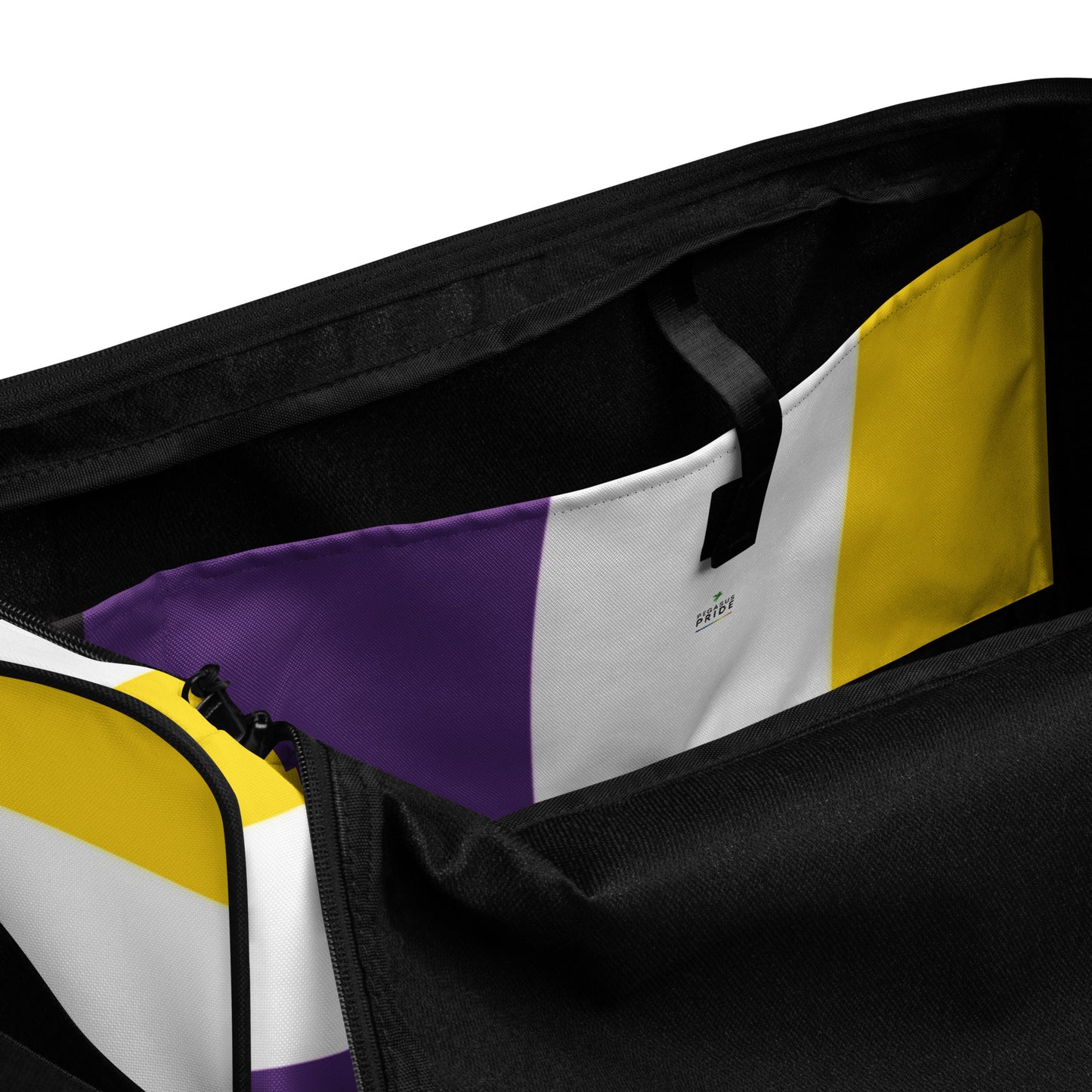 Nonbinary Enby Pride Flag Weekender Duffel Gym Bag all-over-print-duffle-bag-white-inside-pocket-63707337a1397