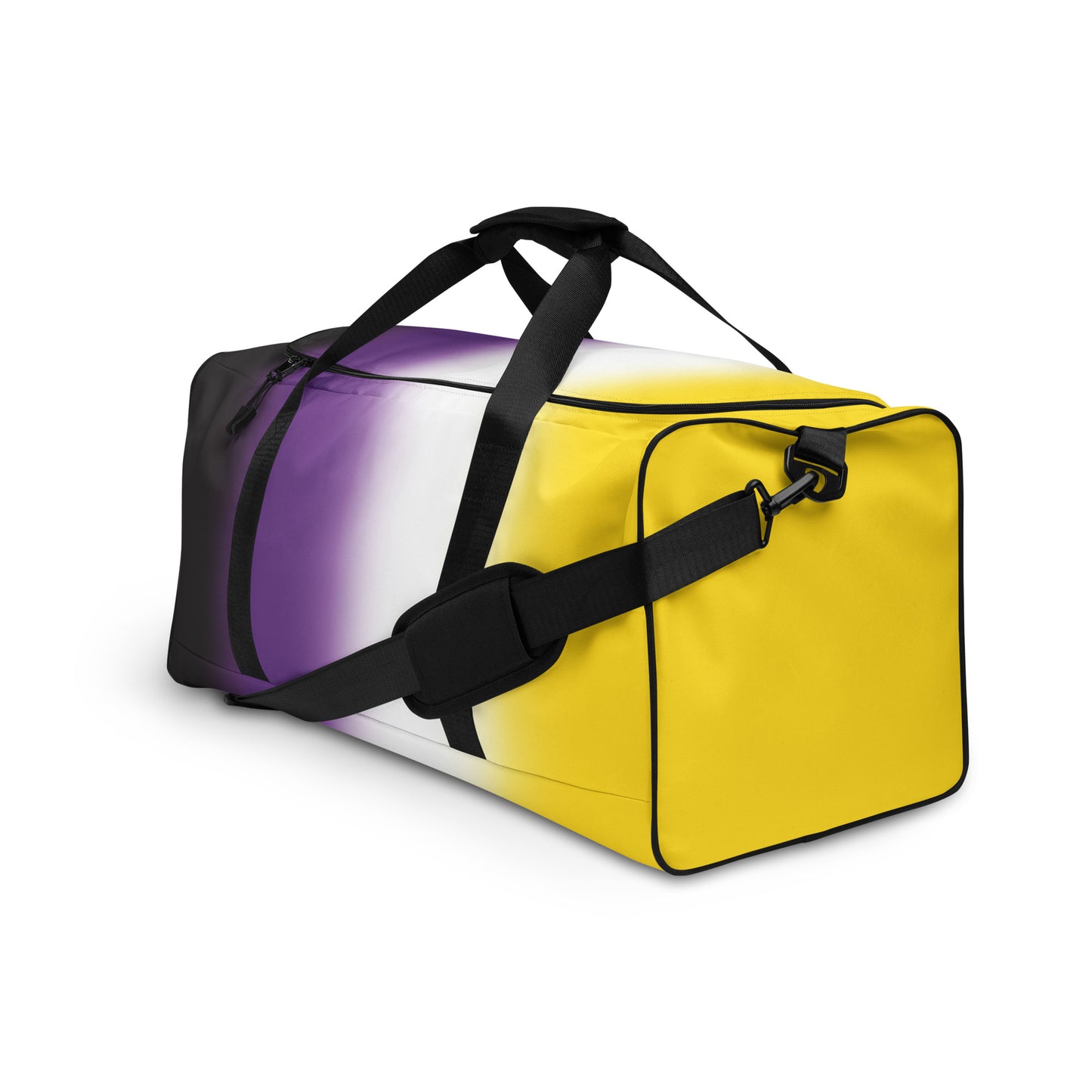 Nonbinary Enby Pride Duffle Weekender Gym Bag in Ombre all-over-print-duffle-bag-white-left-front-642cd8e79b360