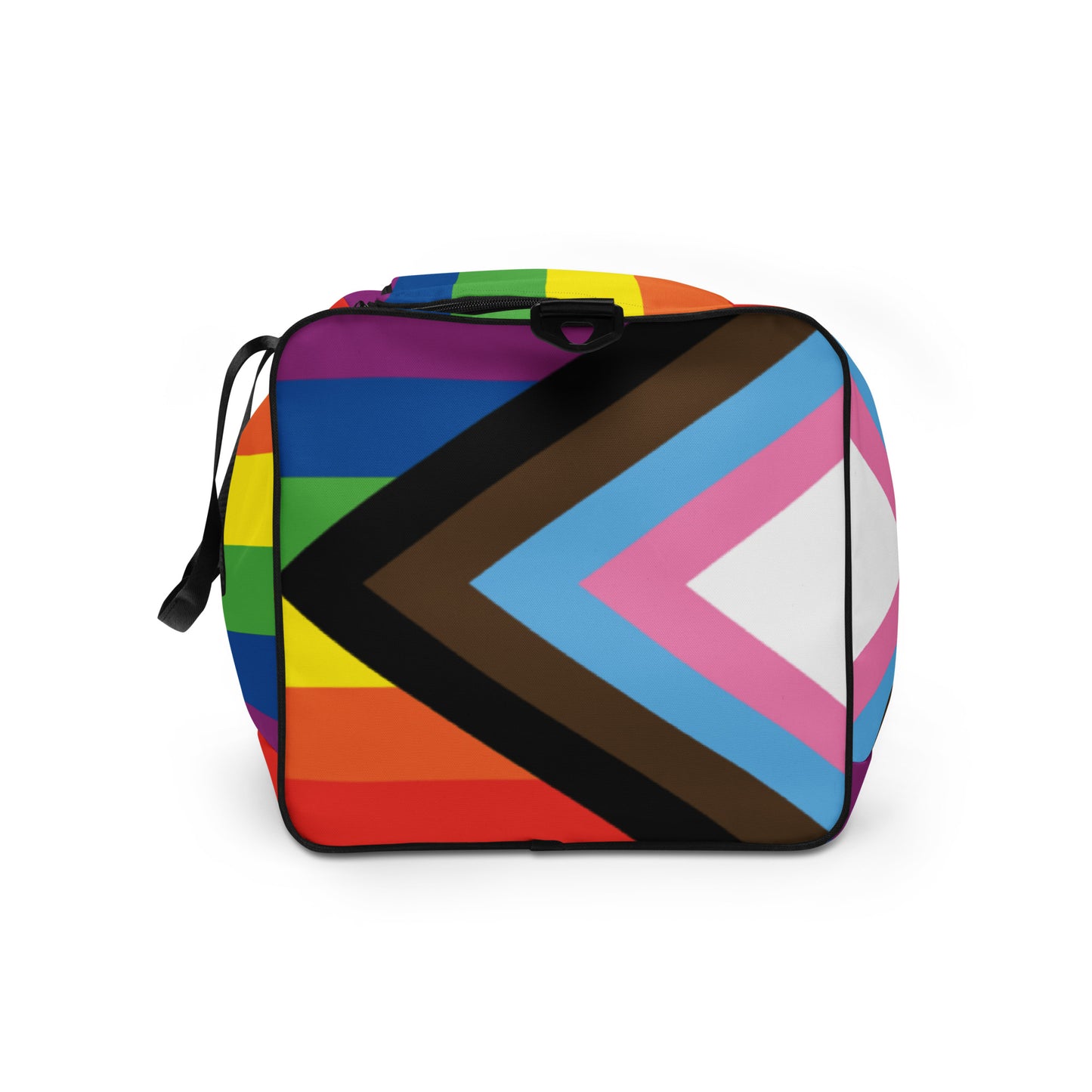 LGBTQ Pride Flag Weekender Duffel Bag - Progress Pride Daniel Quasar all-over-print-duffle-bag-white-left-side-63707d416fba7