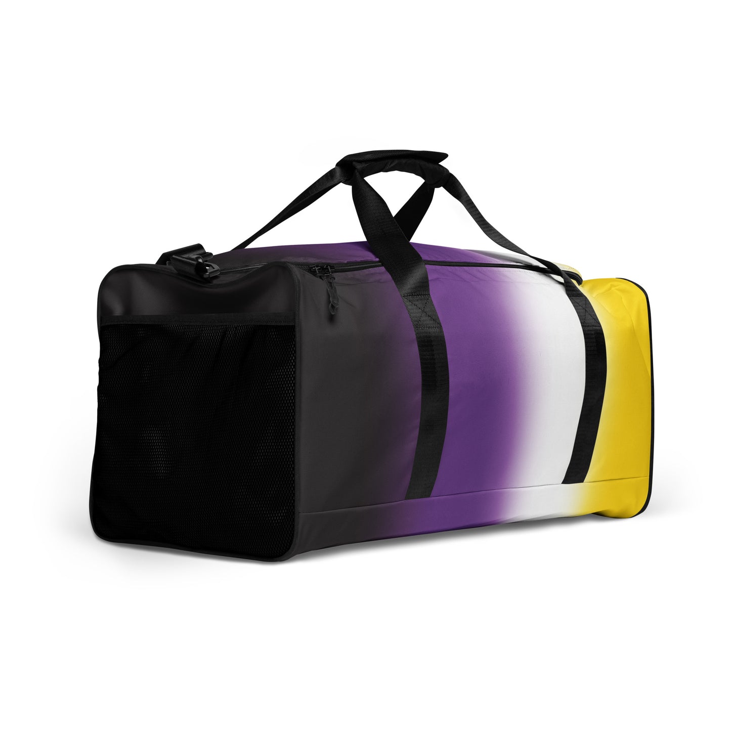 Nonbinary Enby Pride Duffle Weekender Gym Bag in Ombre all-over-print-duffle-bag-white-right-front-642cd8e79b2d0