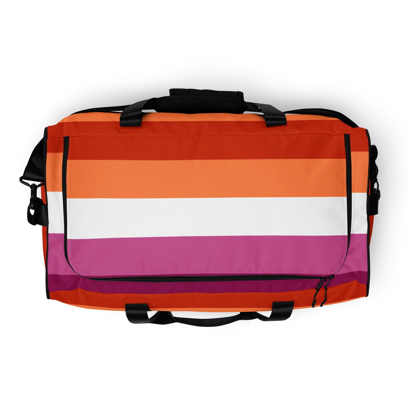 Lesbian Pride Flag Weekender Duffel Bag all-over-print-duffle-bag-white-top-637072df75f79