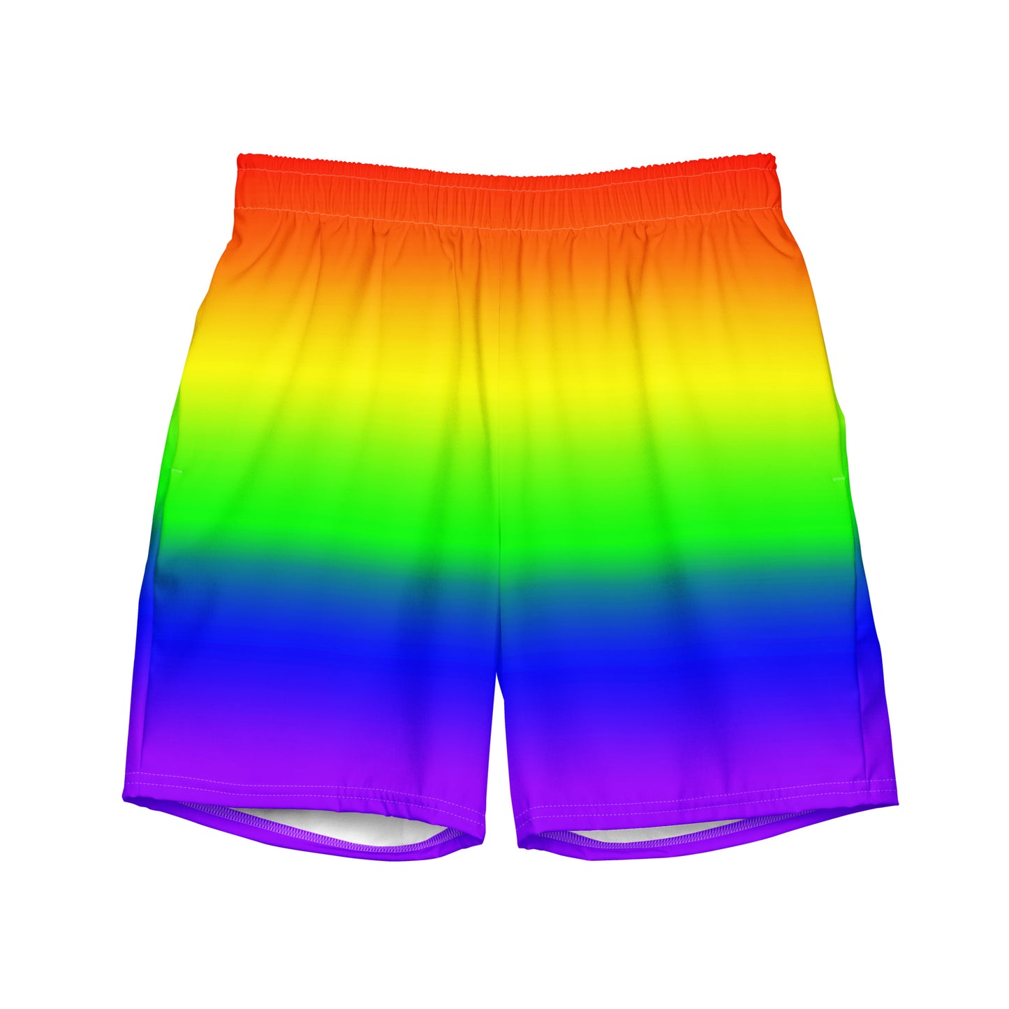 LGBTQ Pride Men's Style Swim Trunks Swimsuit - Ombre Rainbow Pride all-over-print-recycled-swim-trunks-white-front-643d7c8f1e435