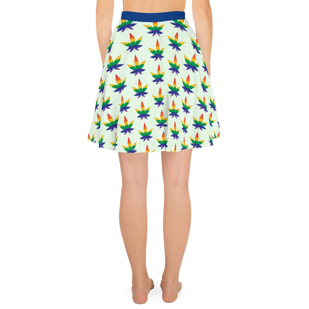 LGBTQ Pride Skater Skirt - Rainbow Weed all-over-print-skater-skirt-white-back-64419ec741c98