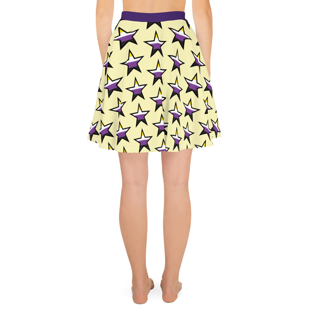 Nonbinary Enby Pride Skater Skirt - Star all-over-print-skater-skirt-white-back-6441a04ae232f