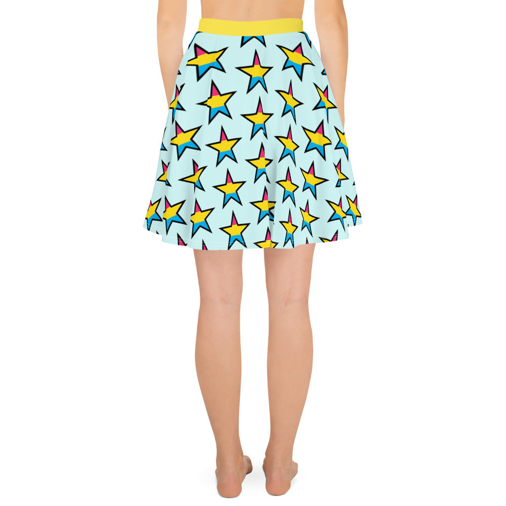 Pansexual Pan Pride Skater Skirt - Star - Mint all-over-print-skater-skirt-white-back-6441a083bac0b