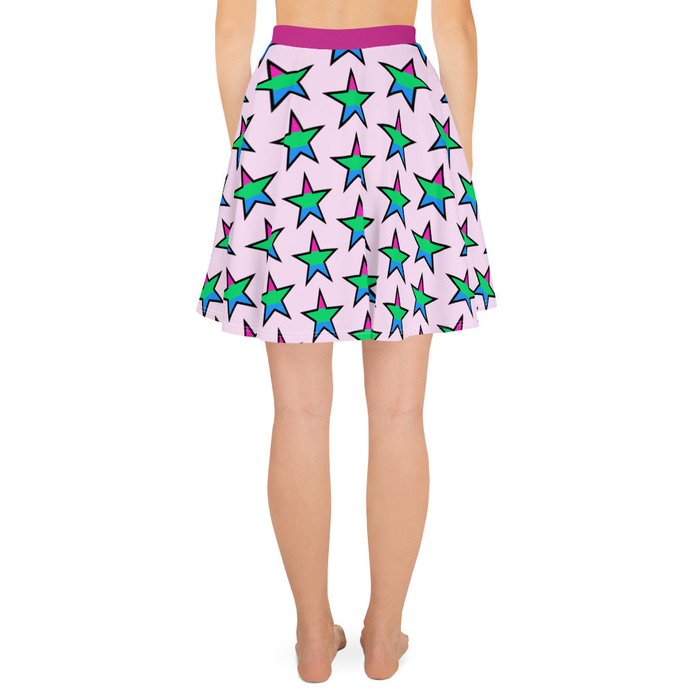 Polysexual Poly Pride Skater Skirt - Star all-over-print-skater-skirt-white-back-6441a0c12b378