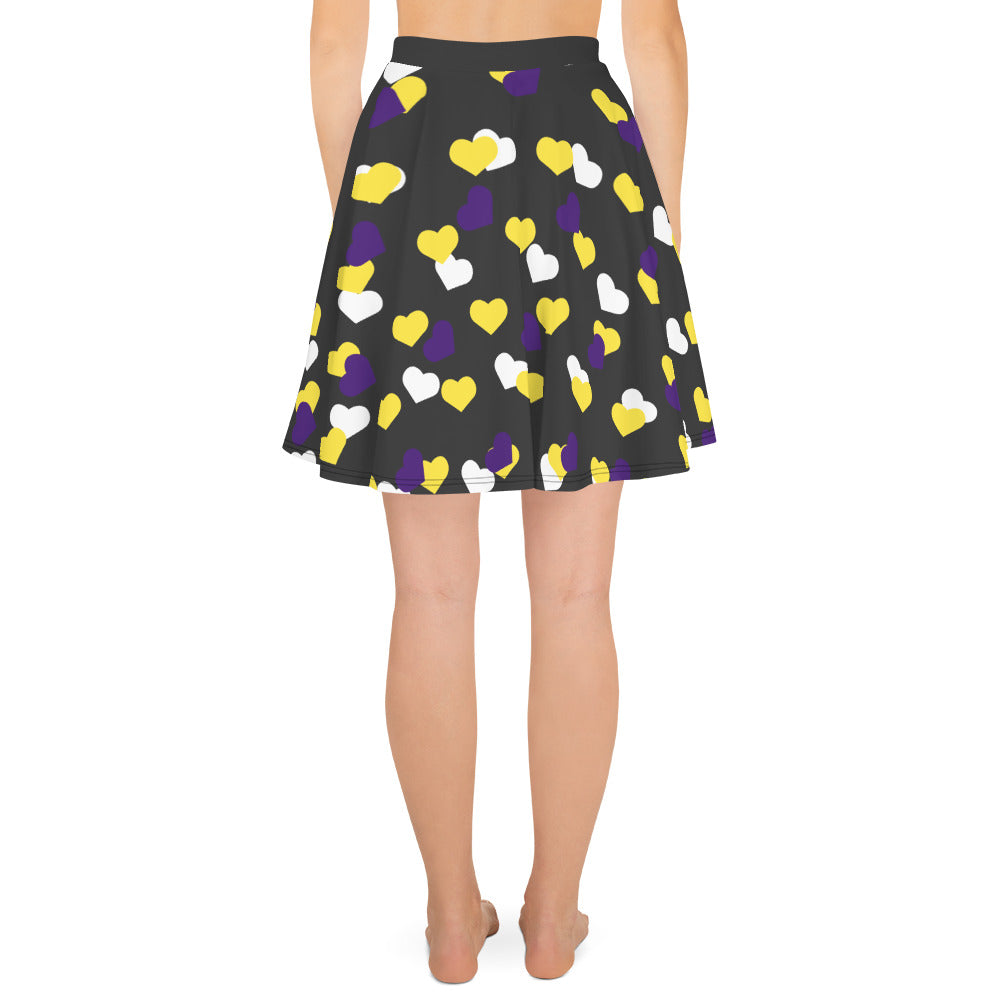 Nonbinary Enby Pride Skater Skirt - Heart all-over-print-skater-skirt-white-back-6441a2d10f440