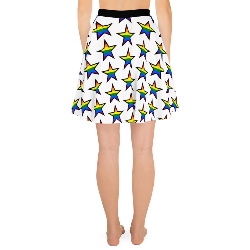 LGBTQ Pride Skater Skirt - White with Rainbow Stars all-over-print-skater-skirt-white-back-6441a54ddad9b