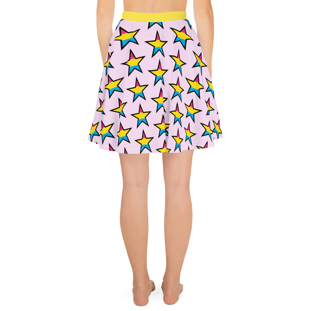 Pansexual Pan Pride Skater Skirt - Star in Pink all-over-print-skater-skirt-white-back-6441ca03ade32