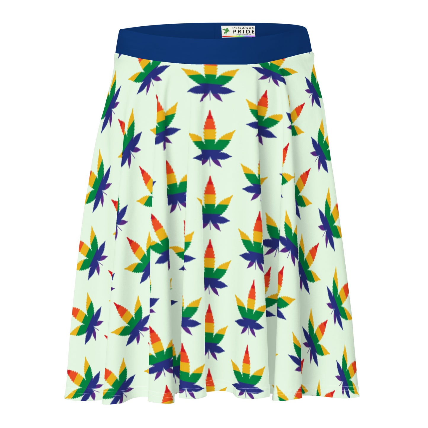 LGBTQ Pride Skater Skirt - Rainbow Weed Pride Mint all-over-print-skater-skirt-white-front-64419ec740ec6