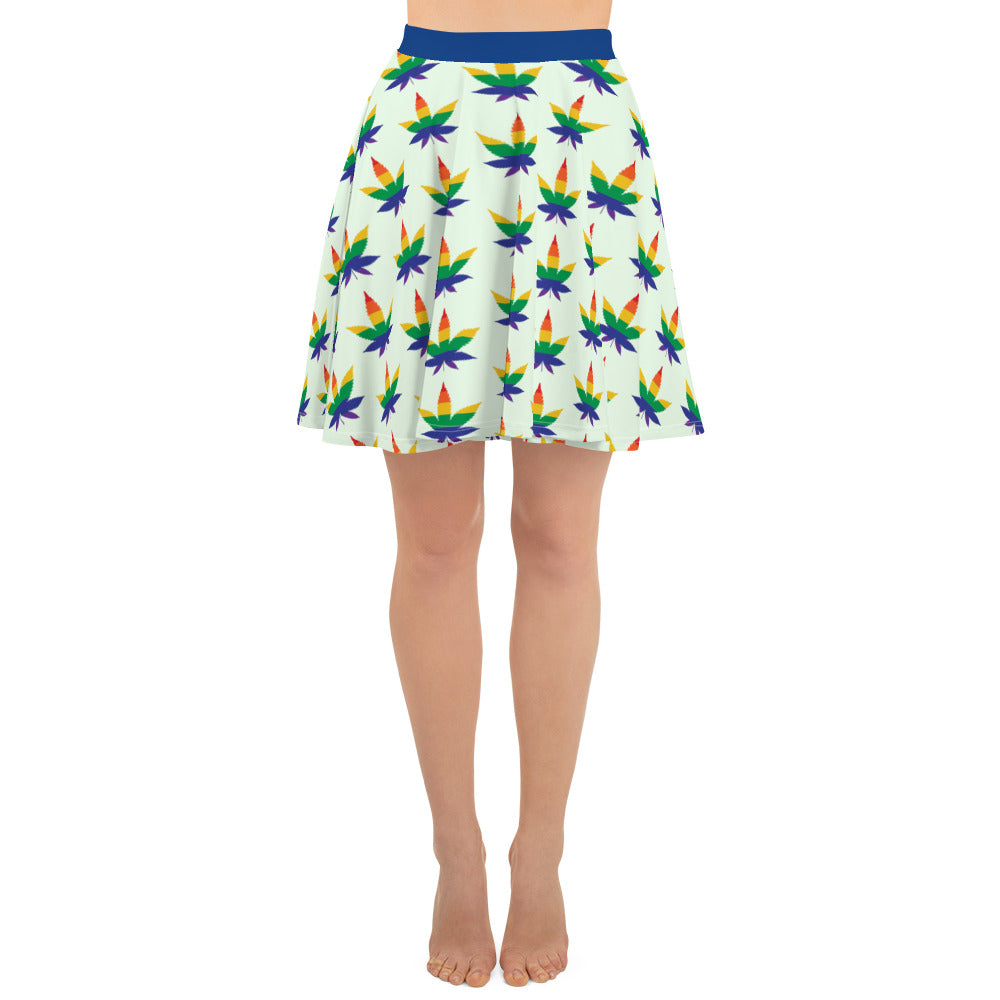 LGBTQ Pride Skater Skirt - Rainbow Weed all-over-print-skater-skirt-white-front-64419ec741be3