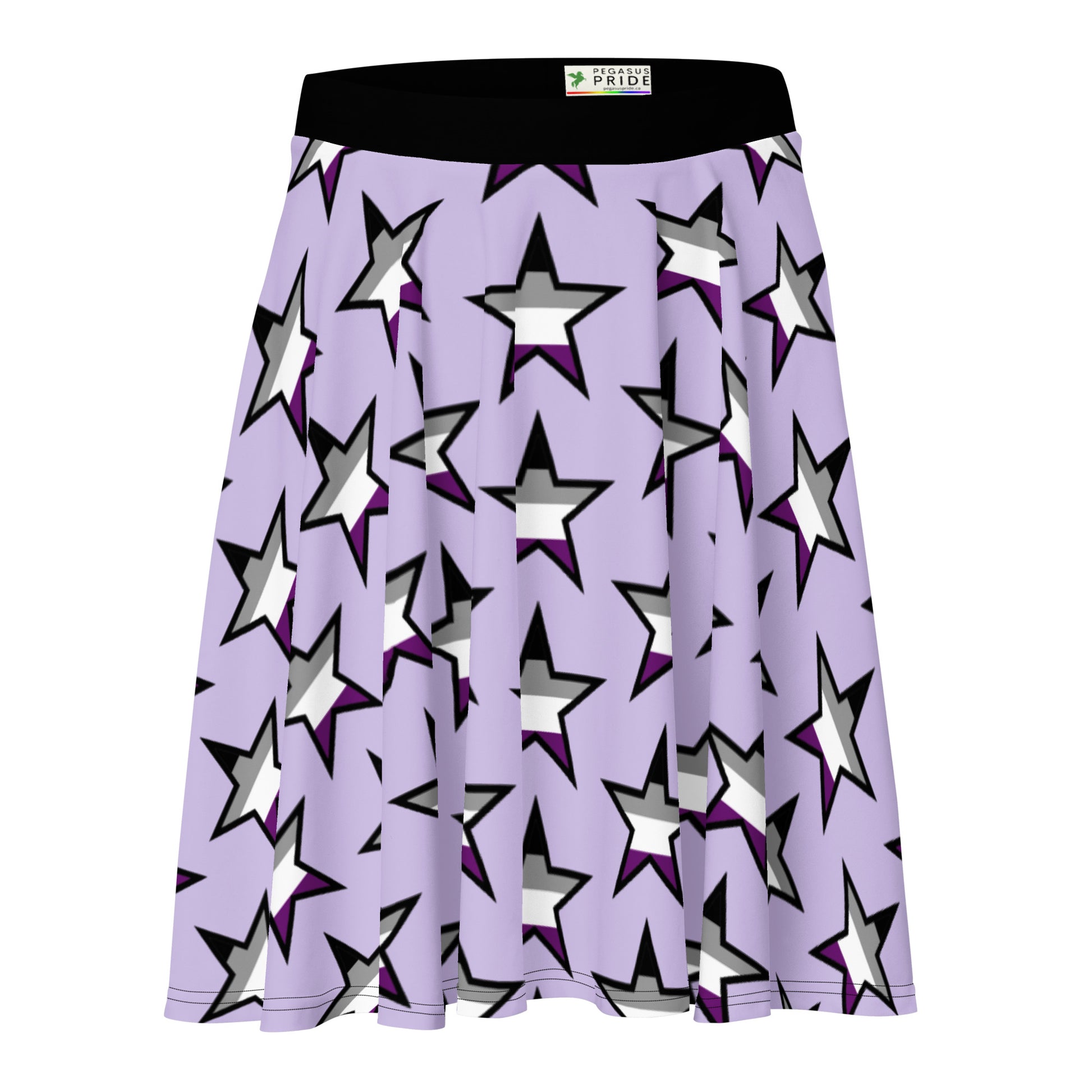 Asexual Ace Pride Skater Skirt with Stars Purple Asexual all-over-print-skater-skirt-white-front-64419f0b3e039