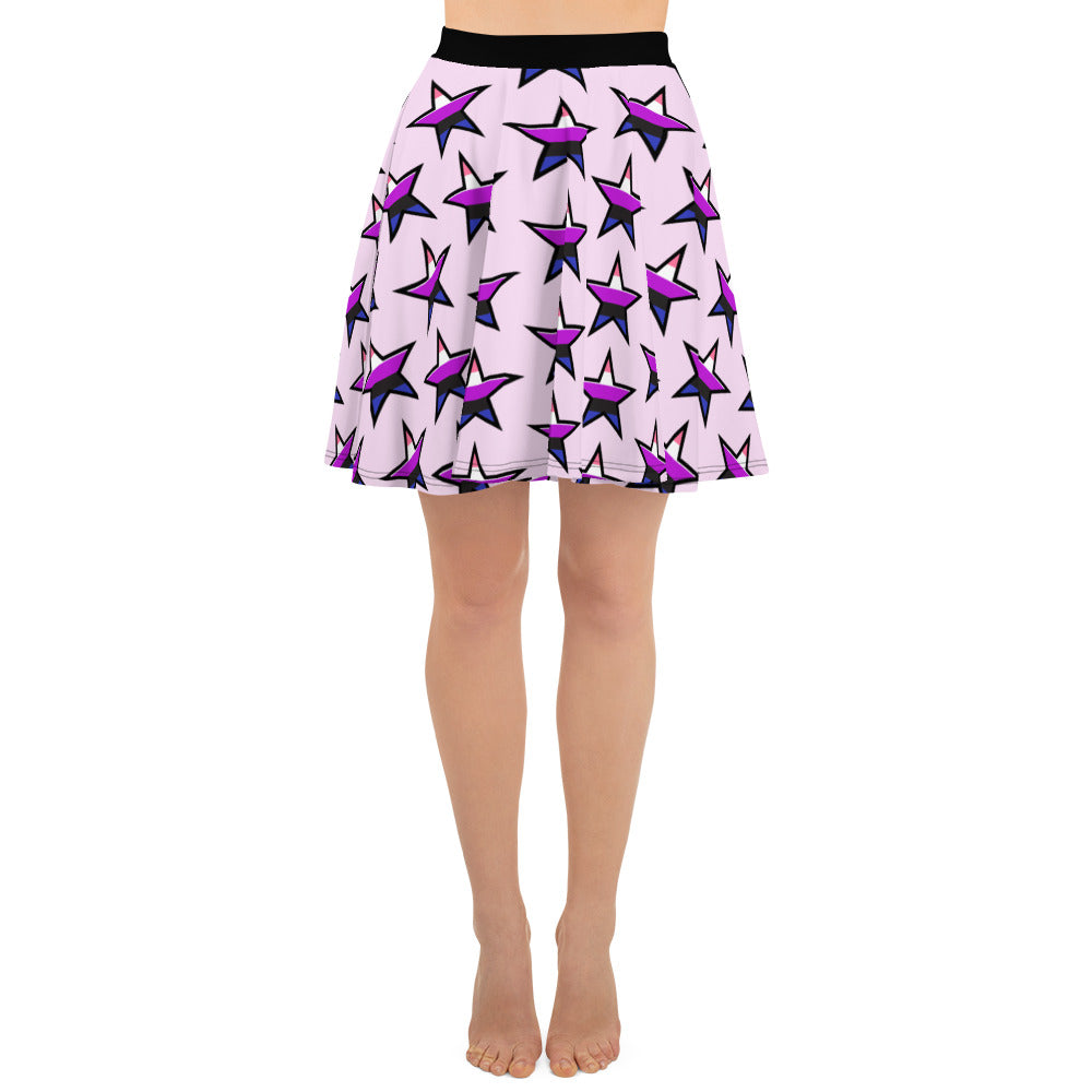 Genderfluid Pride Skater Skirt - Star all-over-print-skater-skirt-white-front-64419f89e184f