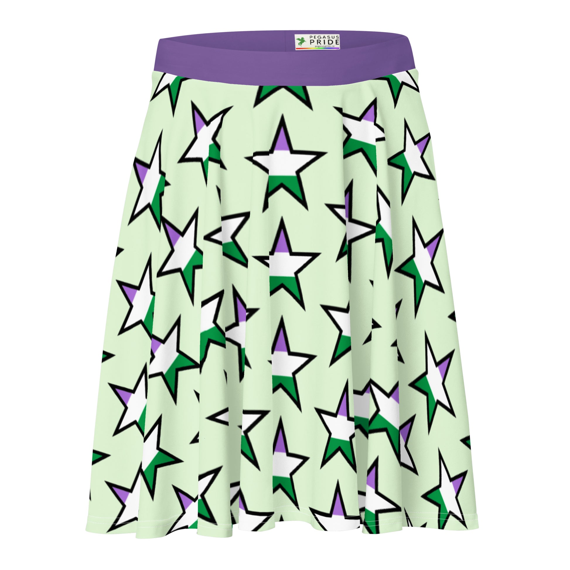 Genderqueer Pride Skater Skirt - Star Mint Genderqueer all-over-print-skater-skirt-white-front-64419fd0669da