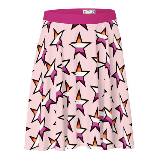 Lesbian Pride Skater Skirt - Stars Pink Lesbian all-over-print-skater-skirt-white-front-6441a00e789f1