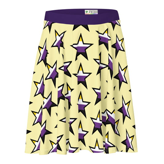 Nonbinary Enby Pride Skater Skirt - Star Yellow Nonbinary all-over-print-skater-skirt-white-front-6441a04adfc4f