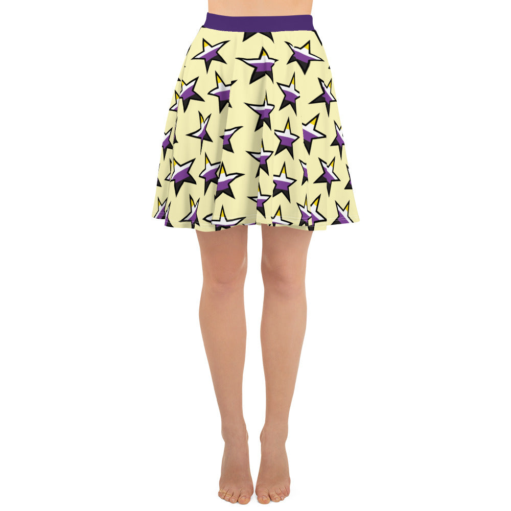 Nonbinary Enby Pride Skater Skirt - Star all-over-print-skater-skirt-white-front-6441a04ae22ba