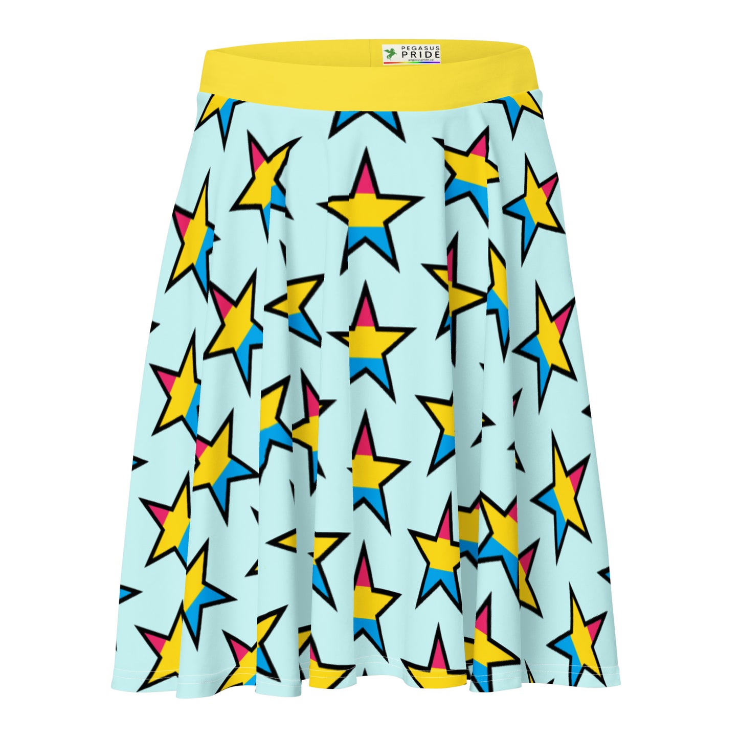 Pansexual Pan Pride Skater Skirt - Star - Mint Mint Pansexual all-over-print-skater-skirt-white-front-6441a083b8006