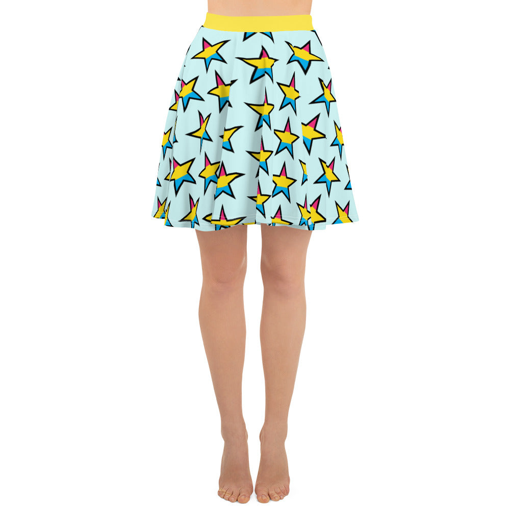 Pansexual Pan Pride Skater Skirt - Star - Mint all-over-print-skater-skirt-white-front-6441a083bab41