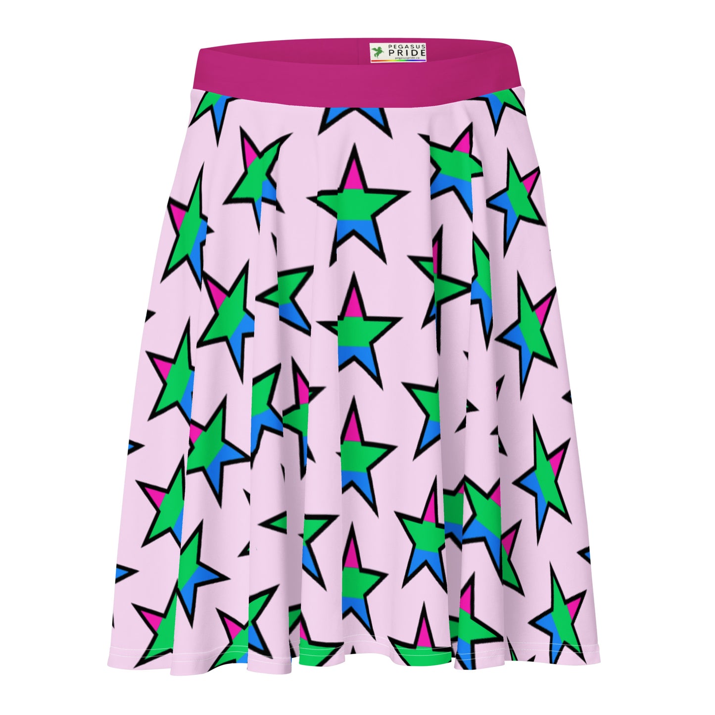 Polysexual Poly Pride Skater Skirt - Star Pink Polysexual all-over-print-skater-skirt-white-front-6441a0c12a289