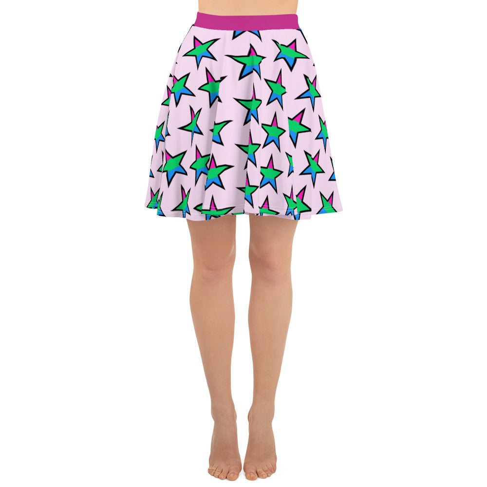 Polysexual Poly Pride Skater Skirt - Star all-over-print-skater-skirt-white-front-6441a0c12b29d