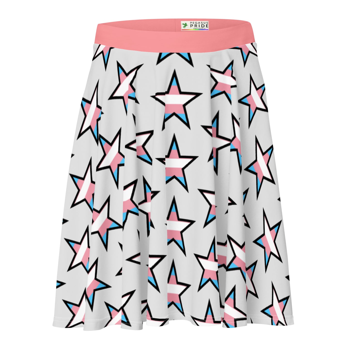 Transgender Trans Pride Skater Skirt - Stars Light Grey Transgender all-over-print-skater-skirt-white-front-6441a0fad43bd