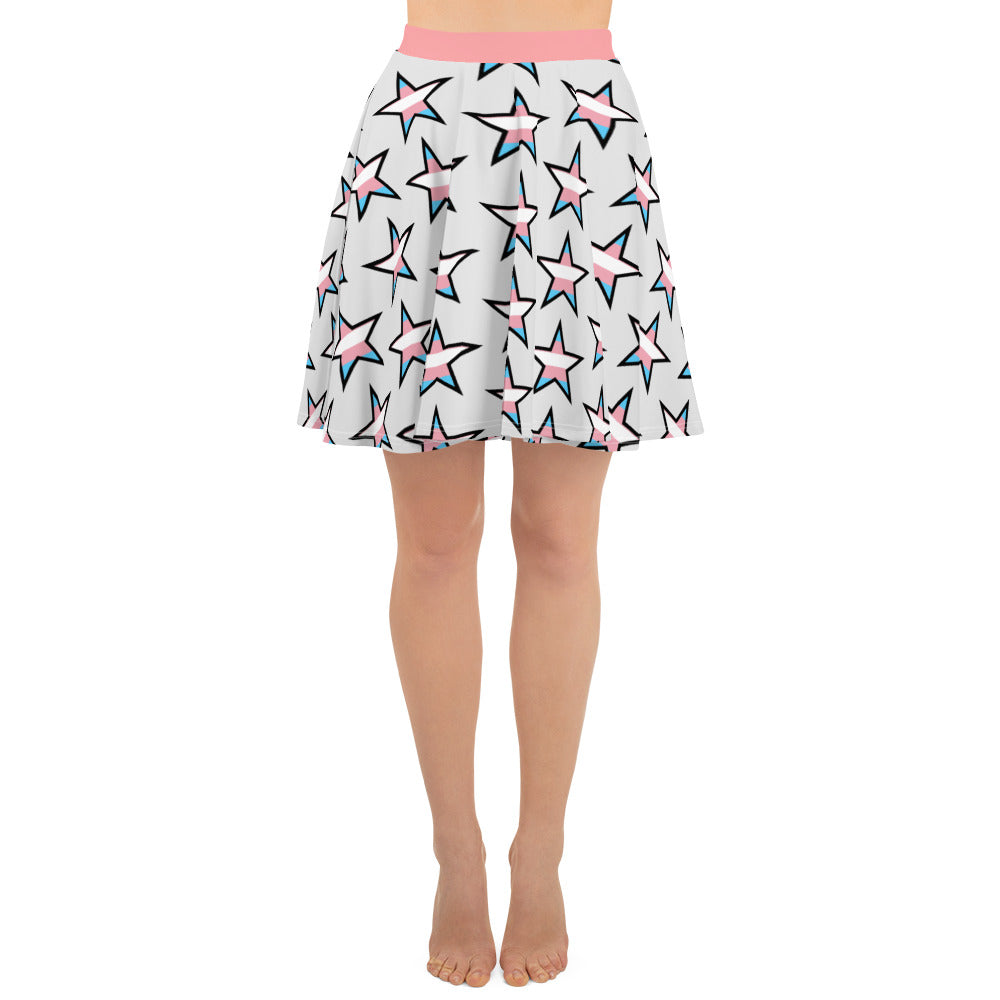 Transgender Trans Pride Skater Skirt - Stars all-over-print-skater-skirt-white-front-6441a0fad537f