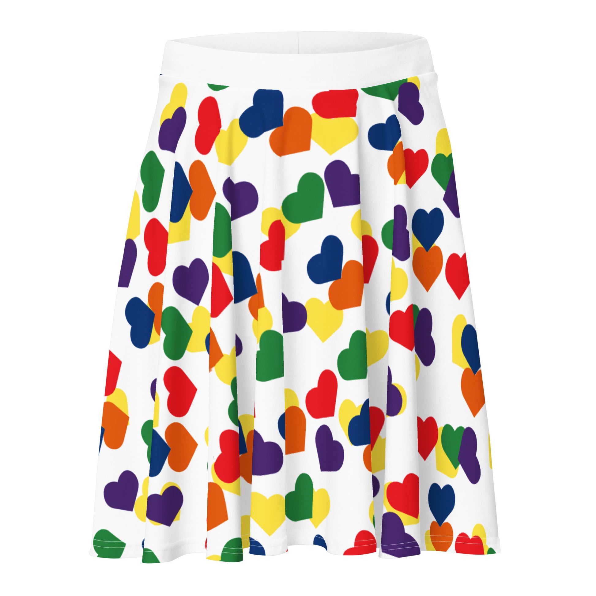 LGBTQ Pride Skater Skirt - White with Rainbow Hearts White Pride all-over-print-skater-skirt-white-front-6441a1ba06f5b