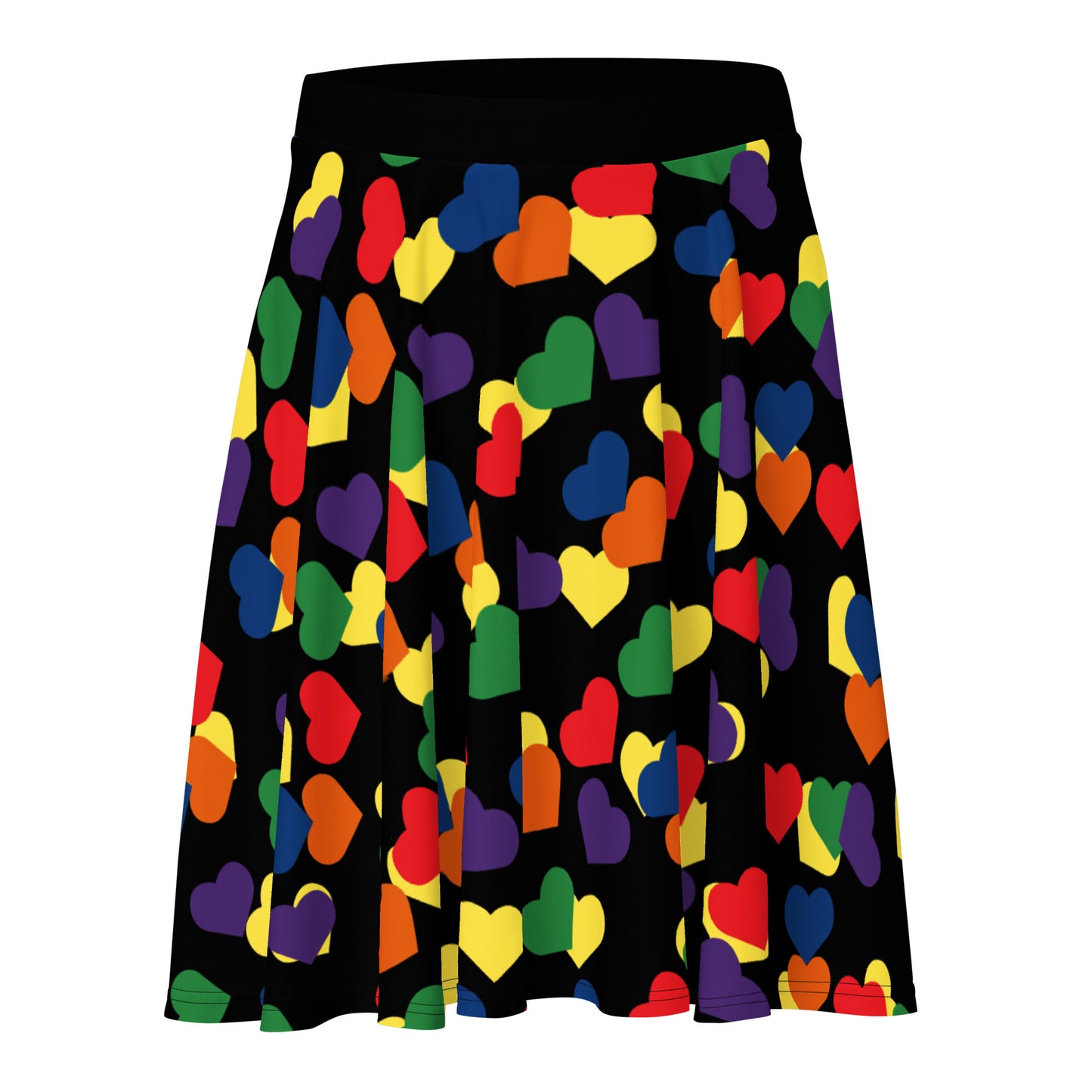 LGBTQ Pride Skater Skirt - Black with Rainbow Hearts Black Pride all-over-print-skater-skirt-white-front-6441a1fe08bfd