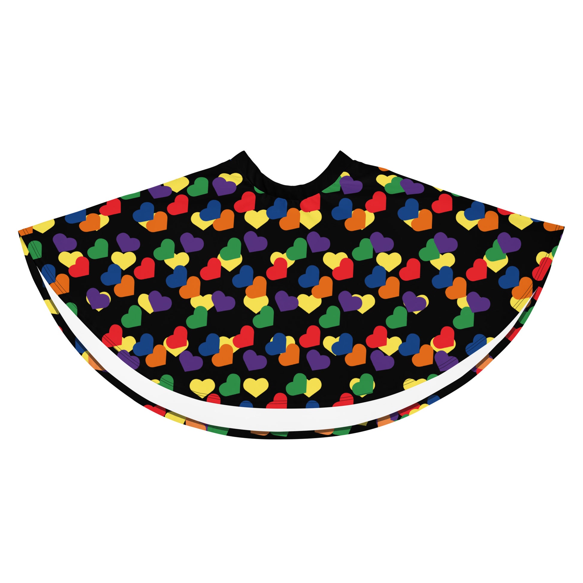 LGBTQ Pride Skater Skirt - Black with Rainbow Hearts all-over-print-skater-skirt-white-front-6441a1fe09820