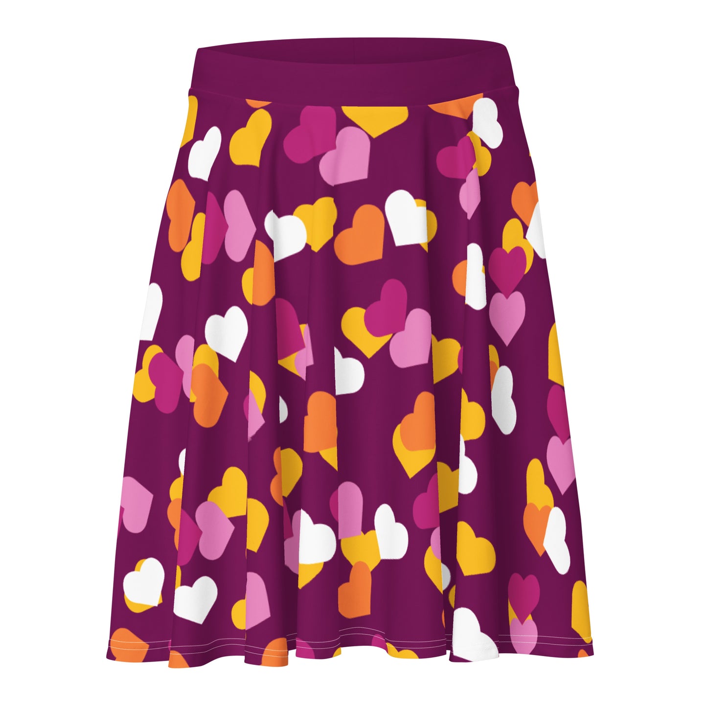 Lesbian Pride Skater Skirt - Hearts Maroon Lesbian all-over-print-skater-skirt-white-front-6441a240df708