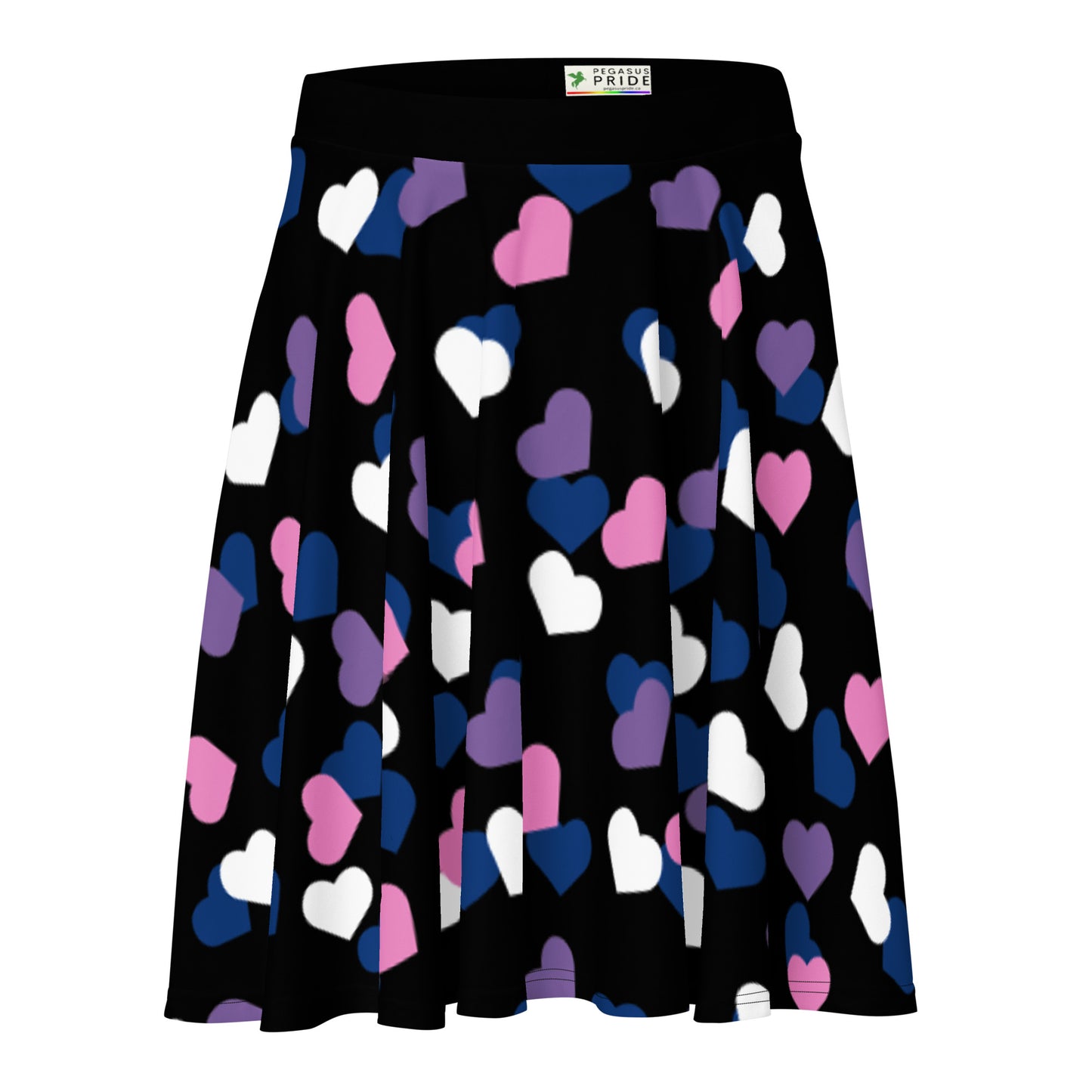 Genderfluid Pride Skater Skirt - Hearts Black Genderfluid all-over-print-skater-skirt-white-front-6441a28a923f6