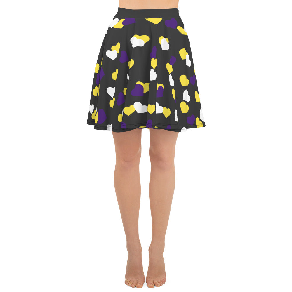 Nonbinary Enby Pride Skater Skirt - Heart all-over-print-skater-skirt-white-front-6441a2d10f3ce