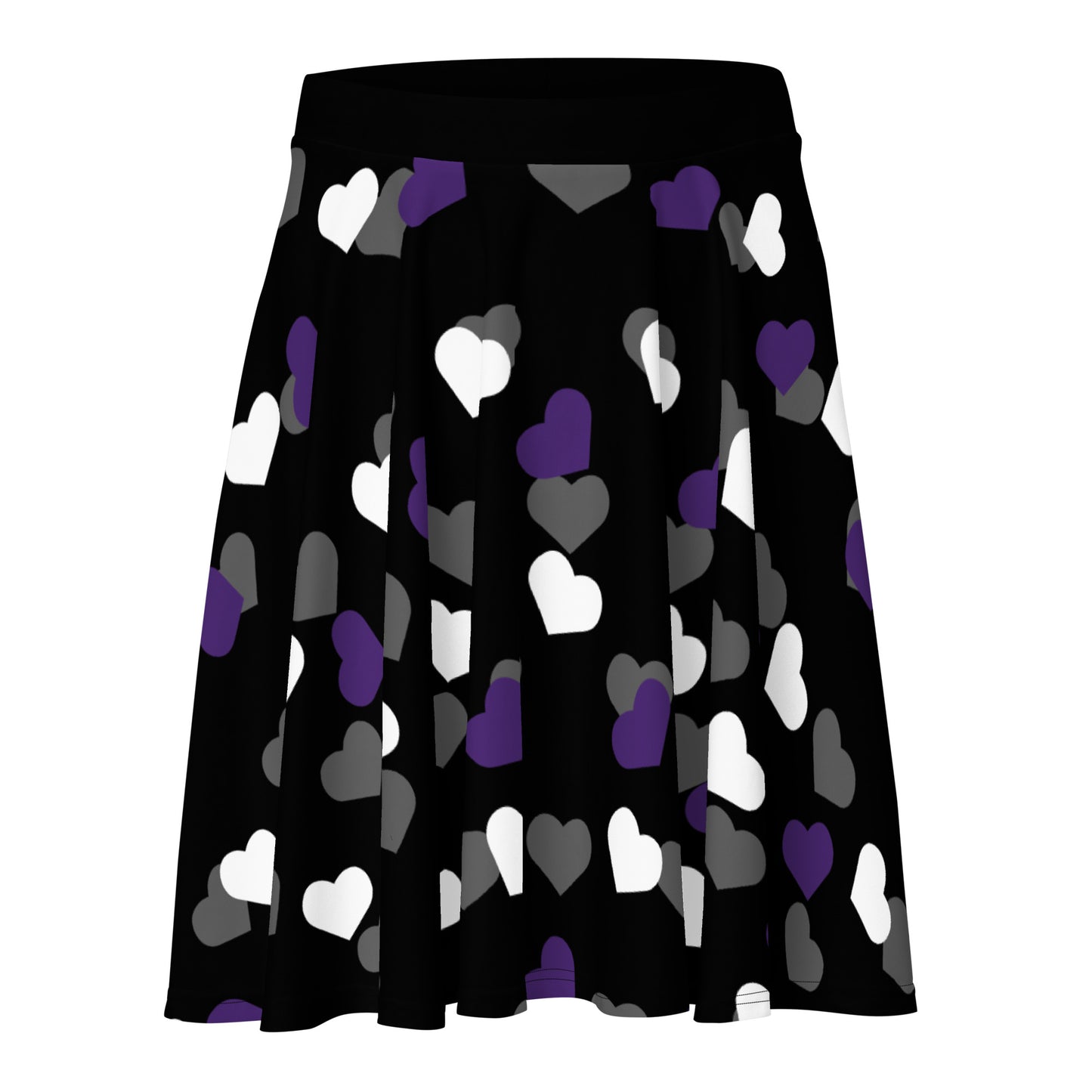 Asexual Ace Pride Skater Skirt with Hearts Black Asexual all-over-print-skater-skirt-white-front-6441a314ebe60