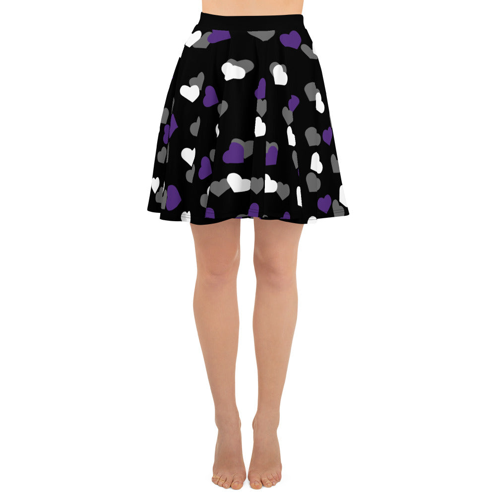 Asexual Ace Pride Skater Skirt with Hearts all-over-print-skater-skirt-white-front-6441a314edb99