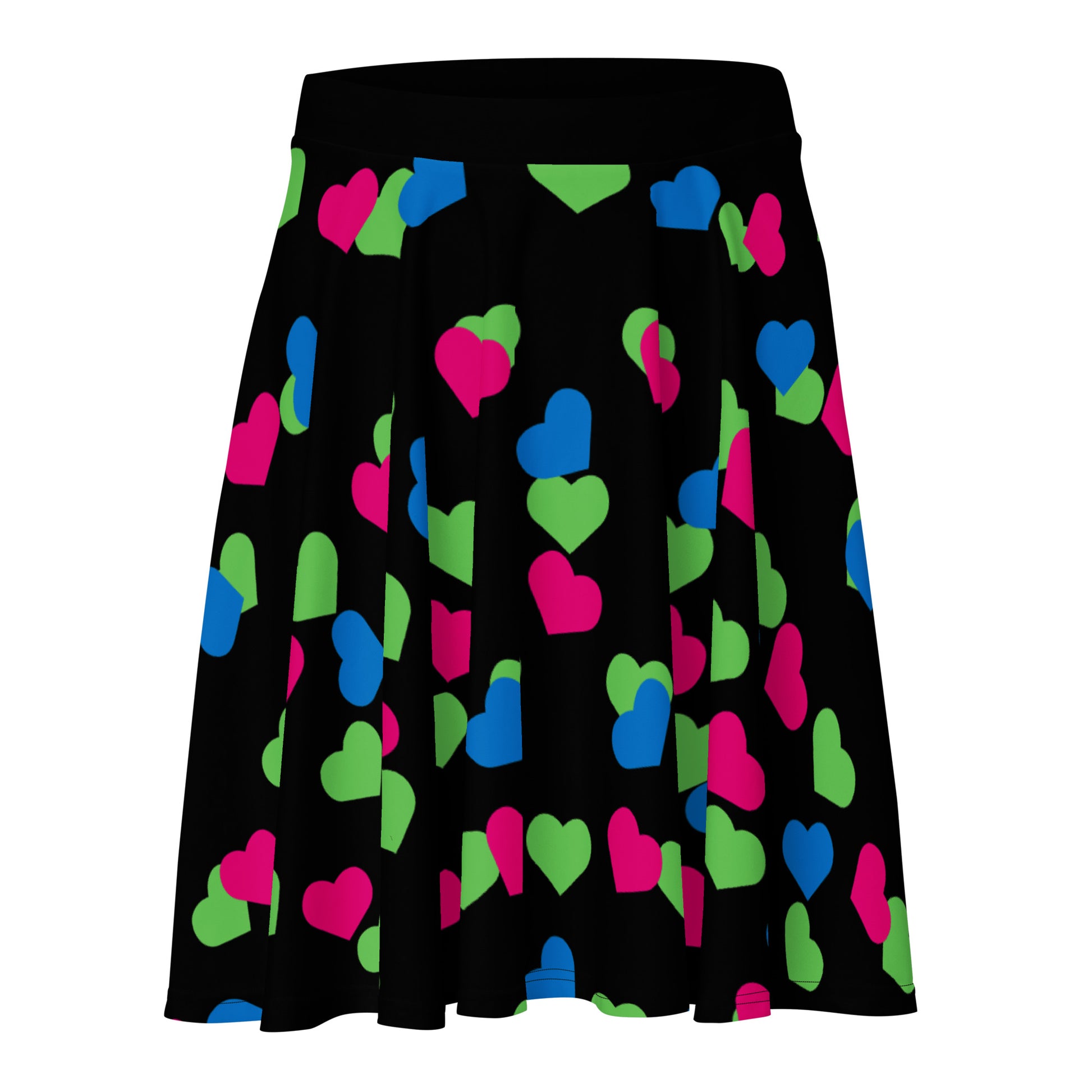 Polysexual Poly Pride Skater Skirt - Hearts Black Polysexual all-over-print-skater-skirt-white-front-6441a363d5c76