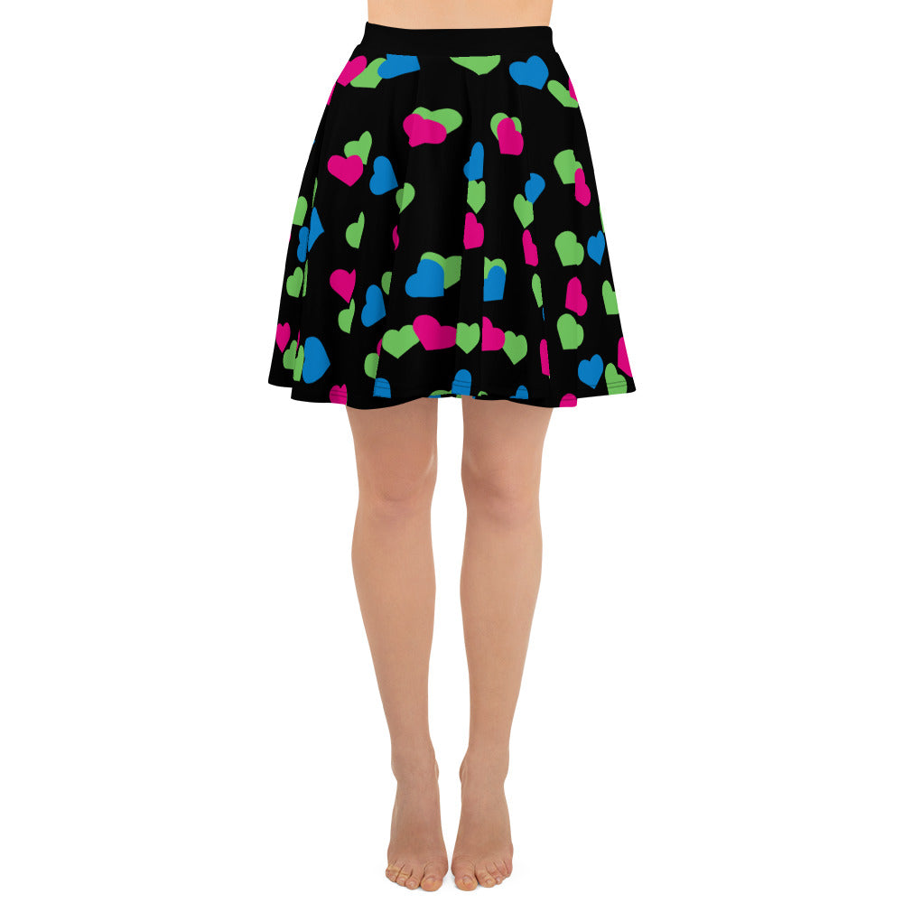 Polysexual Poly Pride Skater Skirt - Hearts all-over-print-skater-skirt-white-front-6441a363d7a13