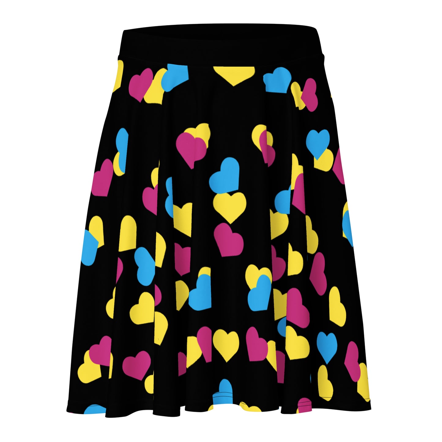 Pansexual Pan Pride Skater Skirt - Hearts Black Pansexual all-over-print-skater-skirt-white-front-6441a3a378867