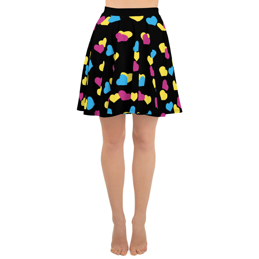 Pansexual Pan Pride Skater Skirt - Hearts all-over-print-skater-skirt-white-front-6441a3a379474