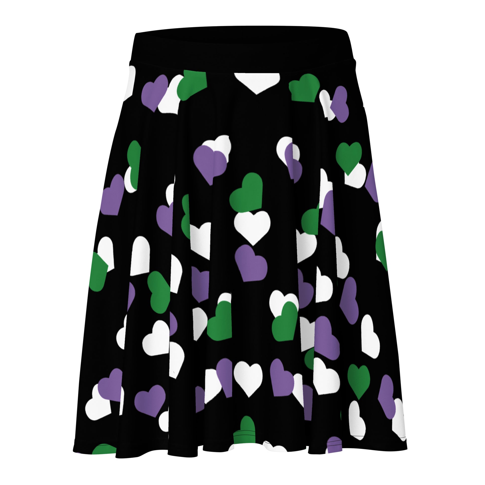 Genderqueer Pride Skater Skirt - Hearts Black Genderqueer all-over-print-skater-skirt-white-front-6441a405e51fc