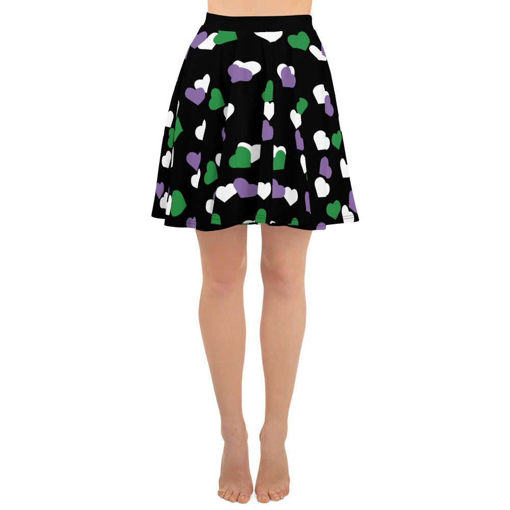 Genderqueer Pride Skater Skirt - Hearts all-over-print-skater-skirt-white-front-6441a405e72bd