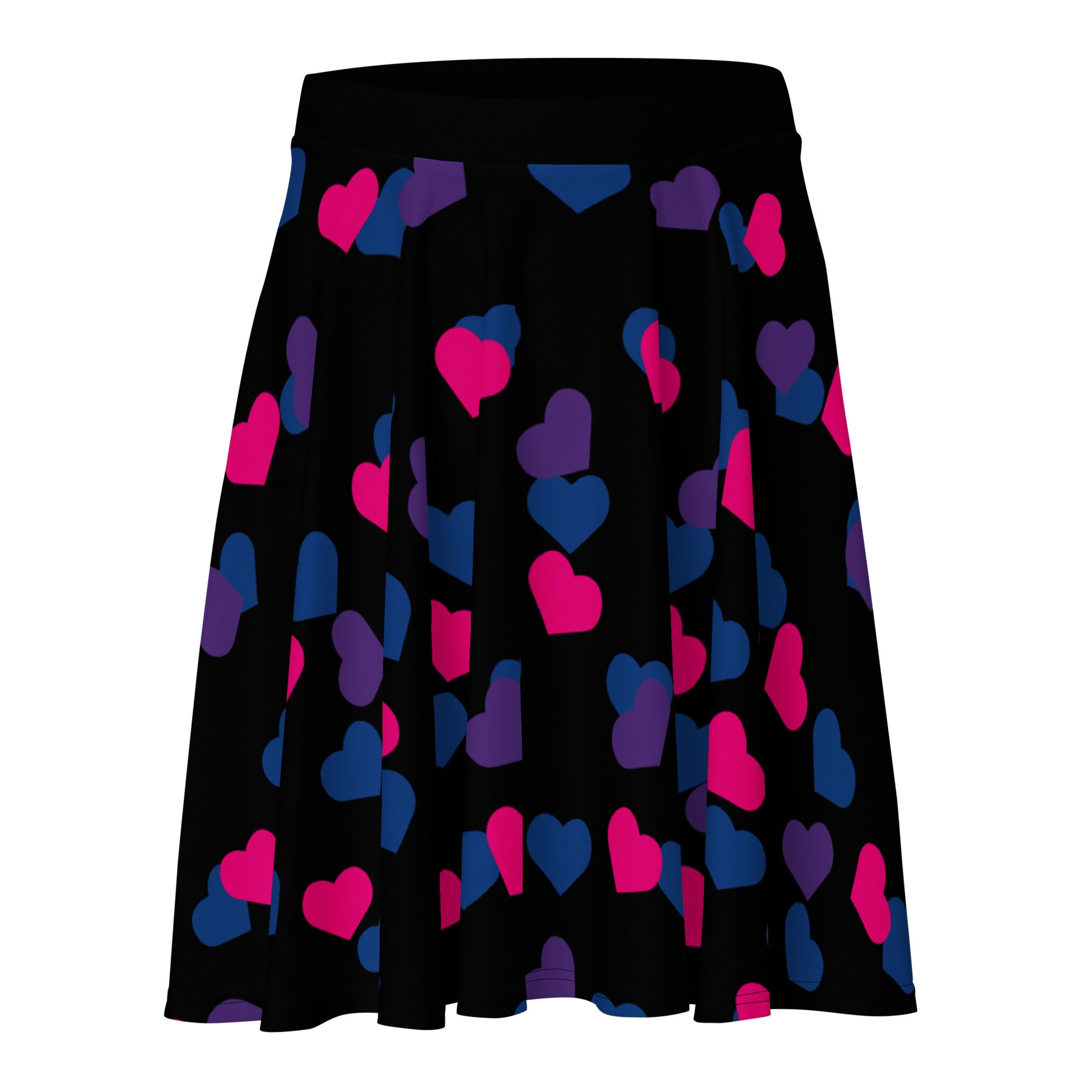 Bisexual Bi Pride Skater Skirt with Hearts Black Bisexual all-over-print-skater-skirt-white-front-6441a448b5003